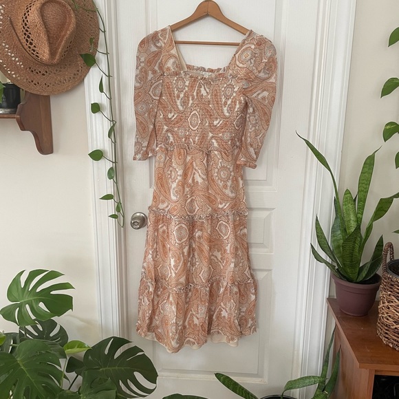 Cato Dresses & Skirts - Cato Smocked Tiered Paisley Puff Sleeve Midi Dress